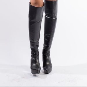 Black leather over the knee boots